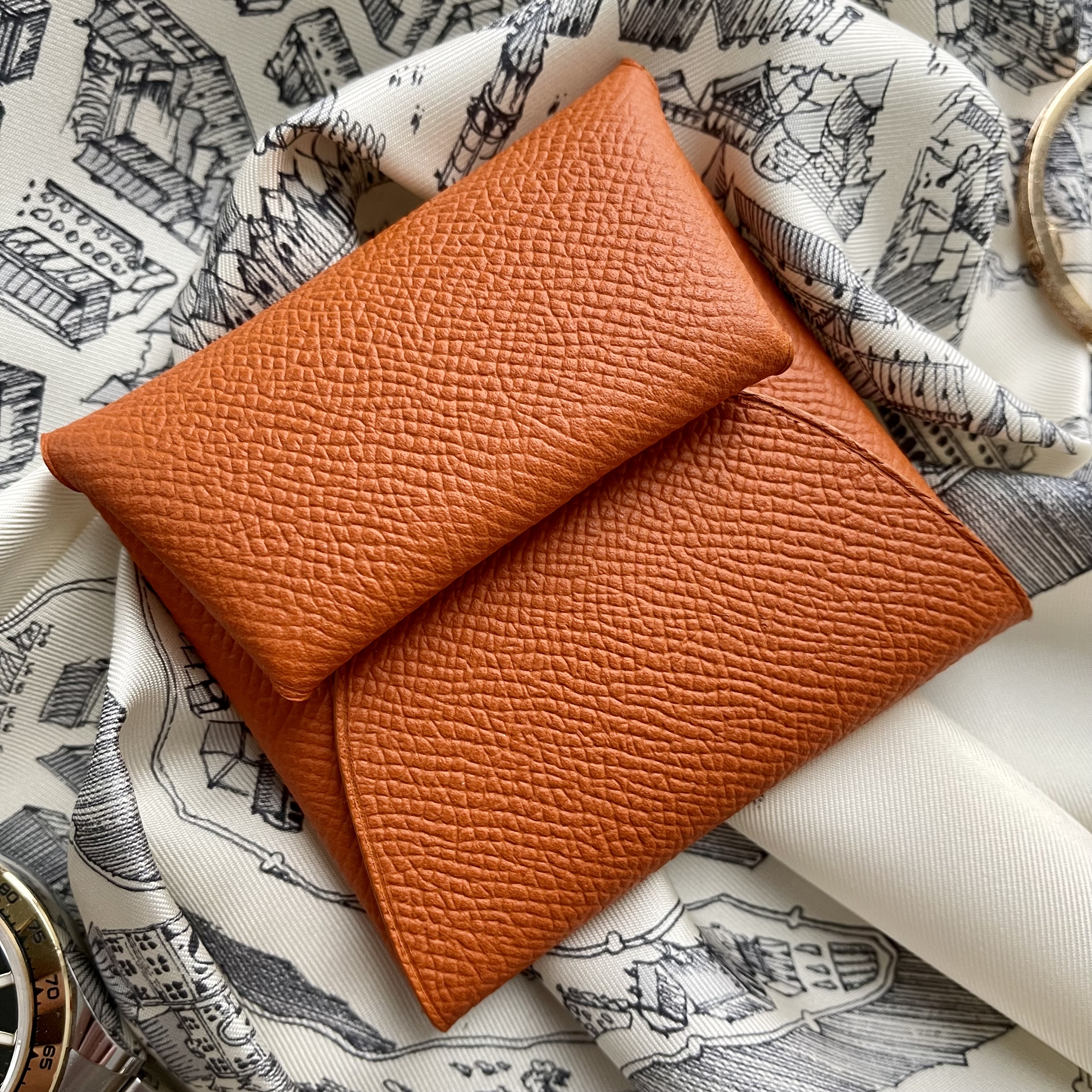 Handmade Epsom Leather Bastia Style Coin Purse in Orange and